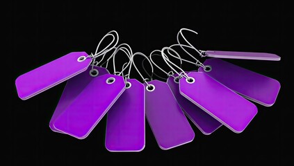 Many blank purple rectangular tags arranged on black background