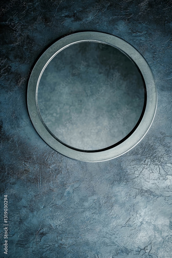 Poster vertical circular metallic frame with minimalist design and blank center.