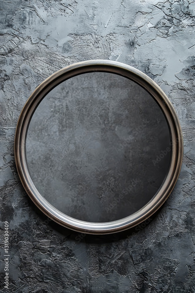 Poster vertical circular metallic frame with minimalist design and blank center.