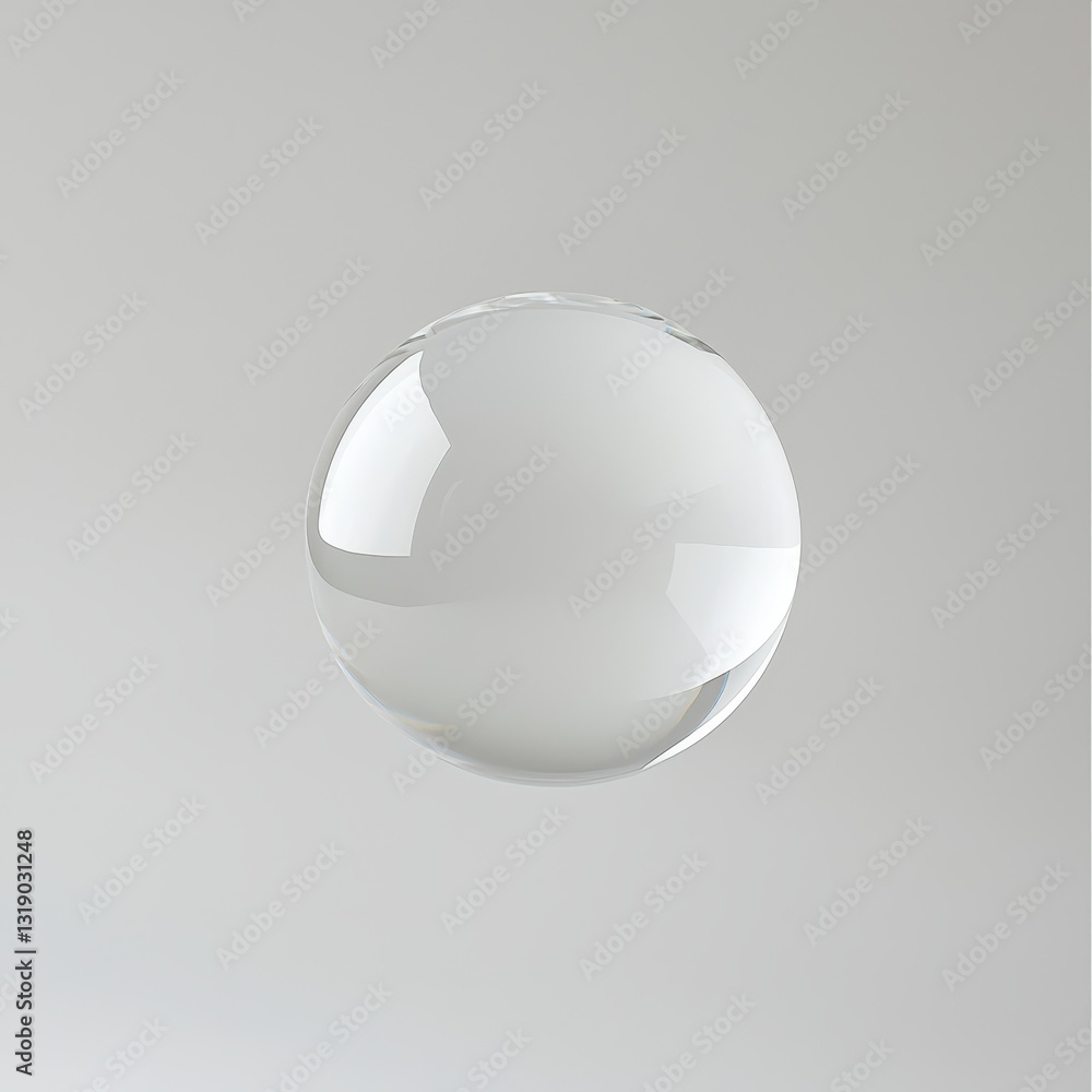 Poster transparent sphere on a soft gray background in minimalist style