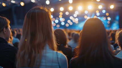 Corporate audience listening to a presenter at a professional conference event