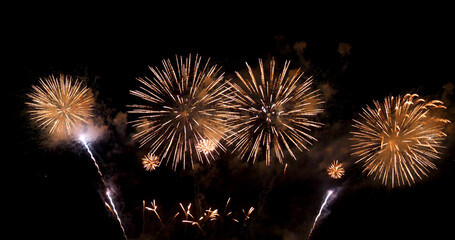 Golden Firework Countdown to new year 2025 party time event anniversary independence day night time...