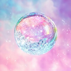 Iridescent Soap Bubble Floating in a Dreamy Pastel Background