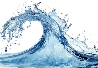 Crystal-clear water droplets forming circular ripple patterns on pure white surface, monochromatic blue tones with soft blur effects. Versatile for cosmetic product hydration themes, environmental con