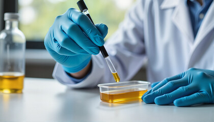 Scientist conducting analysis with pipette in laboratory for blogs, websites, health education, medical research, science presentations, informational content, and educational materials