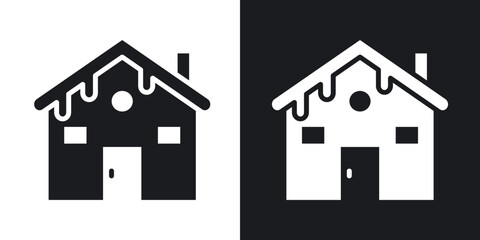 Winter Cabin icons in solid black and white collection