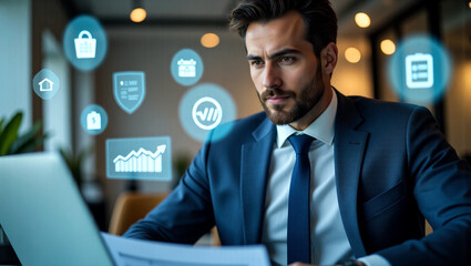 a business person using modern e-invoice technology and financial technology for financial management is suitable for a variety of business and technology promotion scenarios