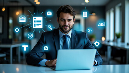 a business person using modern e-invoice technology and financial technology for financial management is suitable for a variety of business and technology promotion scenarios