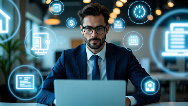 a business person using modern e-invoice technology and financial technology for financial management is suitable for a variety of business and technology promotion scenarios