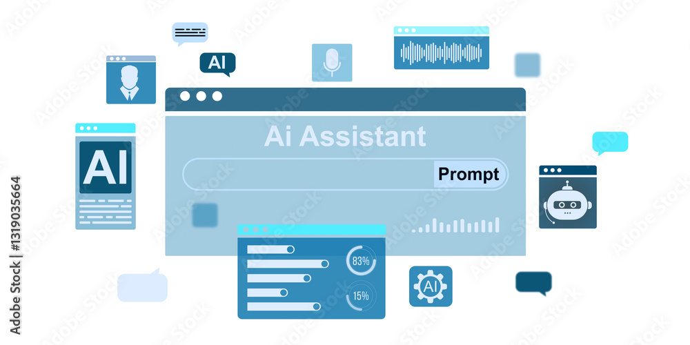 Poster ai assistant interface elements on white background. 3d rendering