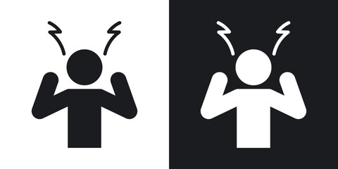 Stressed human icons in solid black and white collection