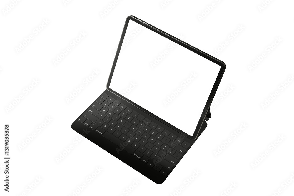 Poster tablet with detachable keyboard, empty screen, isolated, white background, modern device, digital wo
