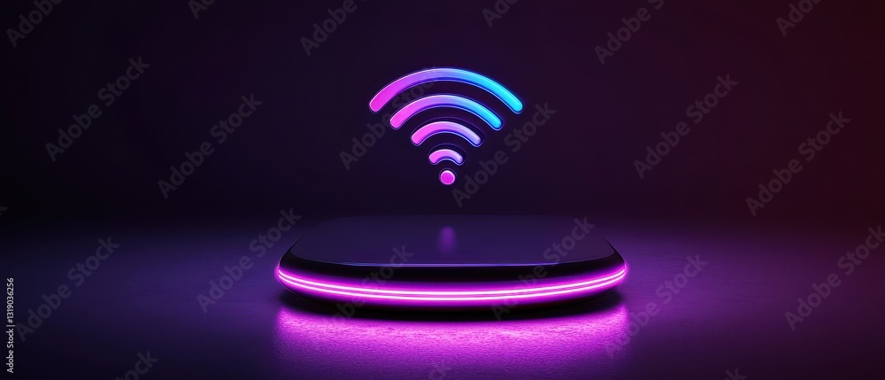 Aufkleber digital wallet concept vibrant wireless signal icon illuminated with neon colors on a sleek platform