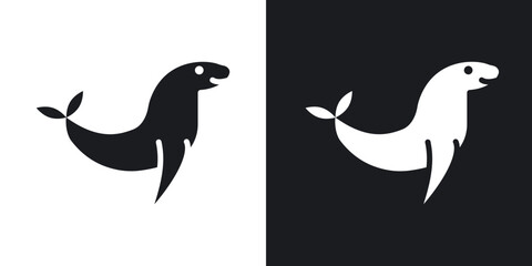 Sea lion icons in solid black and white collection