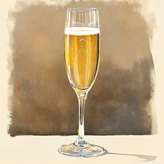 Sparkling Champagne Glass Still Life Painting