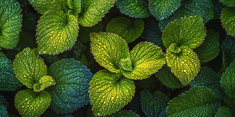 Close-Up of Raindrops on Fresh Green Leaves After a Summer Rain for Nature Beauty, Macro Photography, or Refreshing Aesthetic