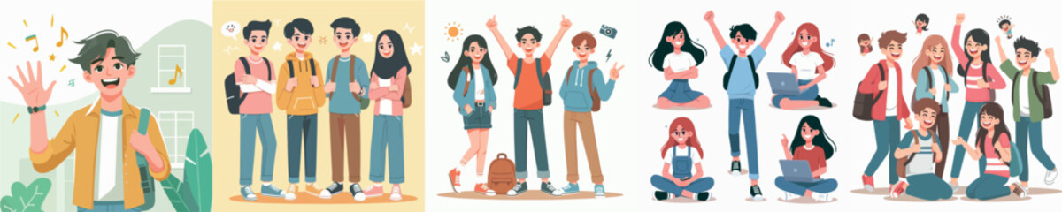 Fototapeta premium Vector image of cheerful and happy teenager