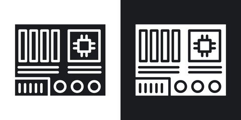 Motherboard icons in solid black and white collection