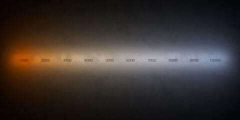 Line of color temperatures of light sources in Kelvin on a dark background