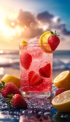 fresh squeezed strawberry lemonade in a glass