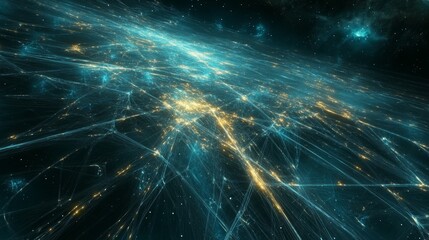Hyper-detailed abstract network with luminous blue digital grid in deep space
