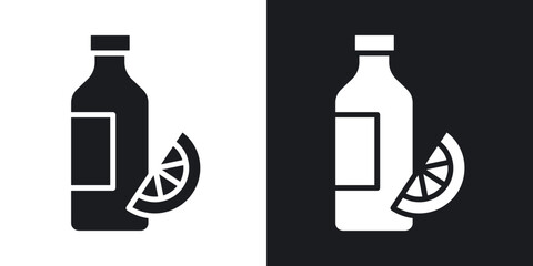 Juice bottle icons in solid black and white collection