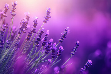 Fototapeta premium vivid lavender field, emphasizing the beauty of the flowers in full bloom. It captures the natural allure and tranquility of a lavender landscape, with a focus on the vibrant purple tones.