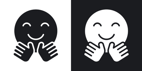 Hugging emoji icons in solid black and white collection