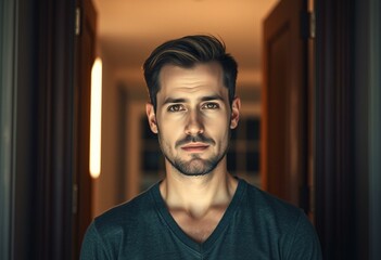 Obraz premium Natural light male portrait in a doorway