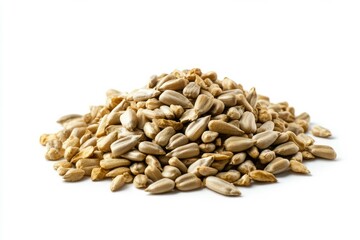 Pile of sunflower seeds on white background. AI generative