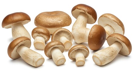 Freshly Picked Mushrooms Isolated on White