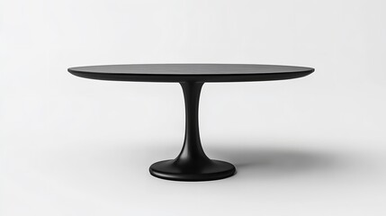 An Elegant Black Oval Dining Table With A Sculpted Pedestal Base, Perfect For Modern Minimalist Interiors Showcasing Sophisticated Design And Timeless Appeal