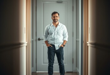 Male portrait in doorway with natural light
