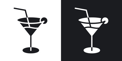 Cocktail icons in solid black and white collection