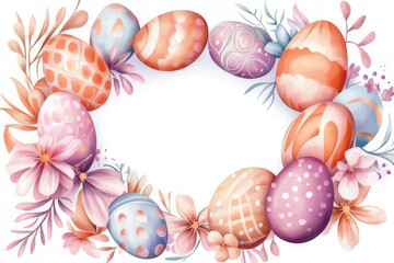 elegant watercolor easter eggs with flowers an greenery, space for text, easter invitation template, easter card template