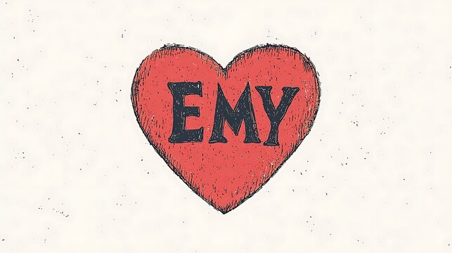 Hand-drawn heart for initials EMY, textured background.