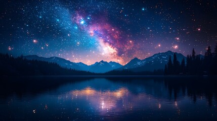 Fototapeta premium Spectacular Fireworks Display Lighting Up Serene Mountain Lake at Night