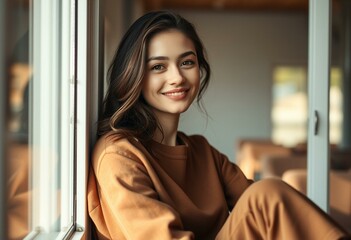 Female portrait in a window with natural light