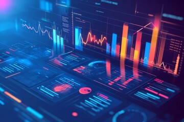 Futuristic digital dashboard with interactive charts and neon accents
