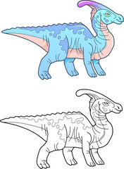 prehistoric dinosaur parasaurolophus, coloring book for children, outline illustration