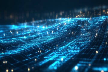 Abstract high-tech data flow visualization with glowing blue information
