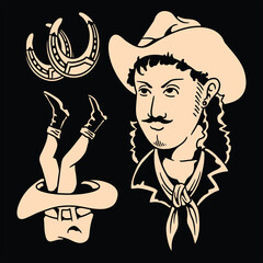cowboy tattoo flash vector design