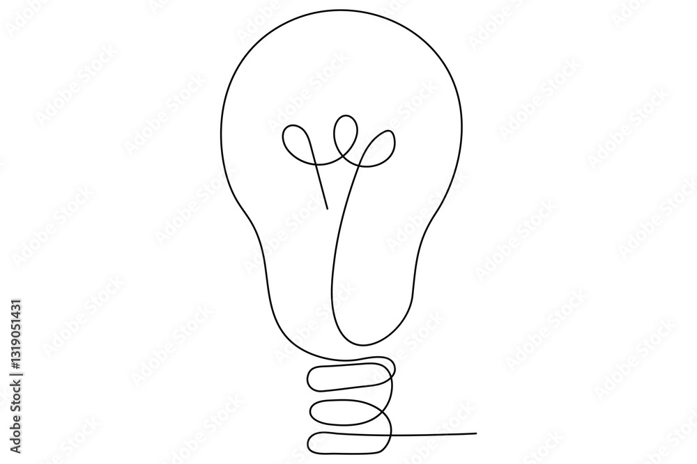 Wall mural continuous one simple single line art of light bulb with heart icon outline vector