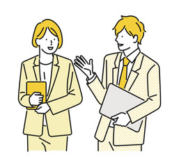 イラスト素材：ミーティングをするビジネスパーソン