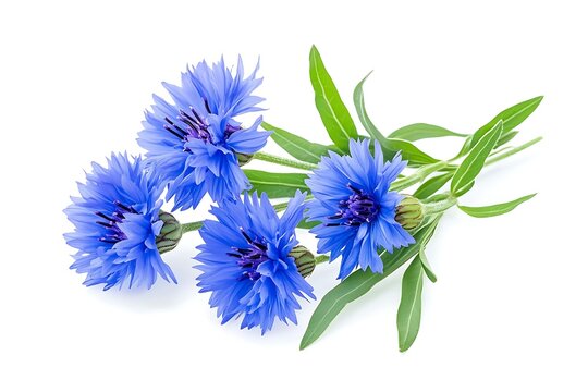 a group of blue flowers and green leaves