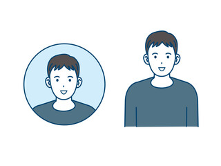 正面を向いた若い男性のイラスト