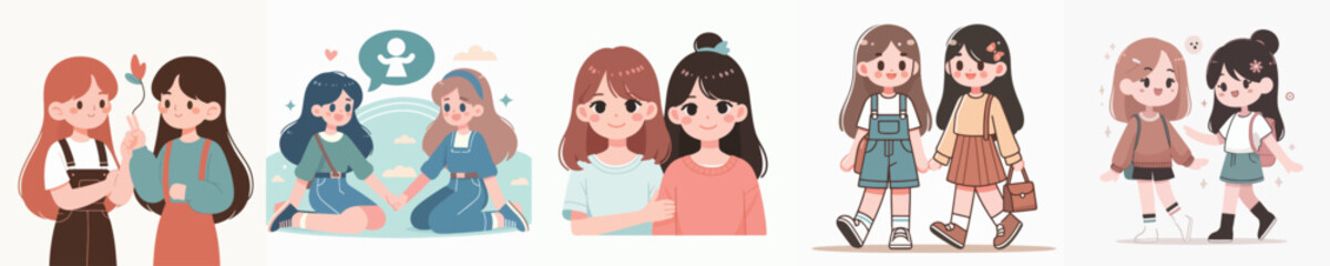 Fototapeta premium Friendship between girls' vector images