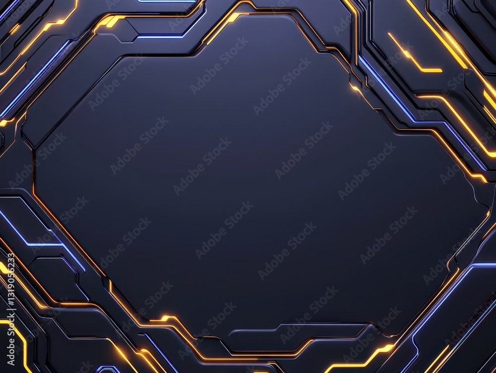 Poster abstract futuristic background featuring glowing circuitry patterns with a dark center