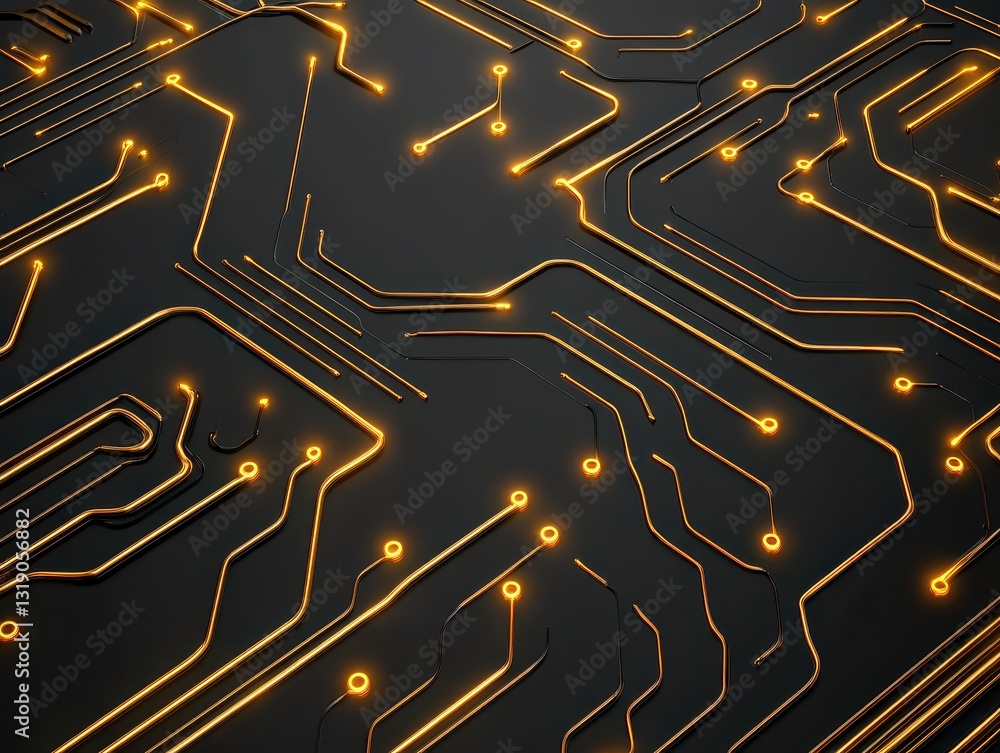 Poster abstract close-up of illuminated circuit board design with glowing lines