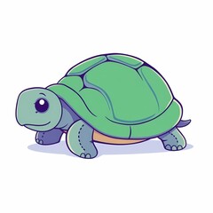 Fototapeta premium Cheerful Turtle Illustration: A cute cartoon turtle, with its vibrant green shell and gentle smile, takes a leisurely stroll, exuding a sense of calm and resilience.